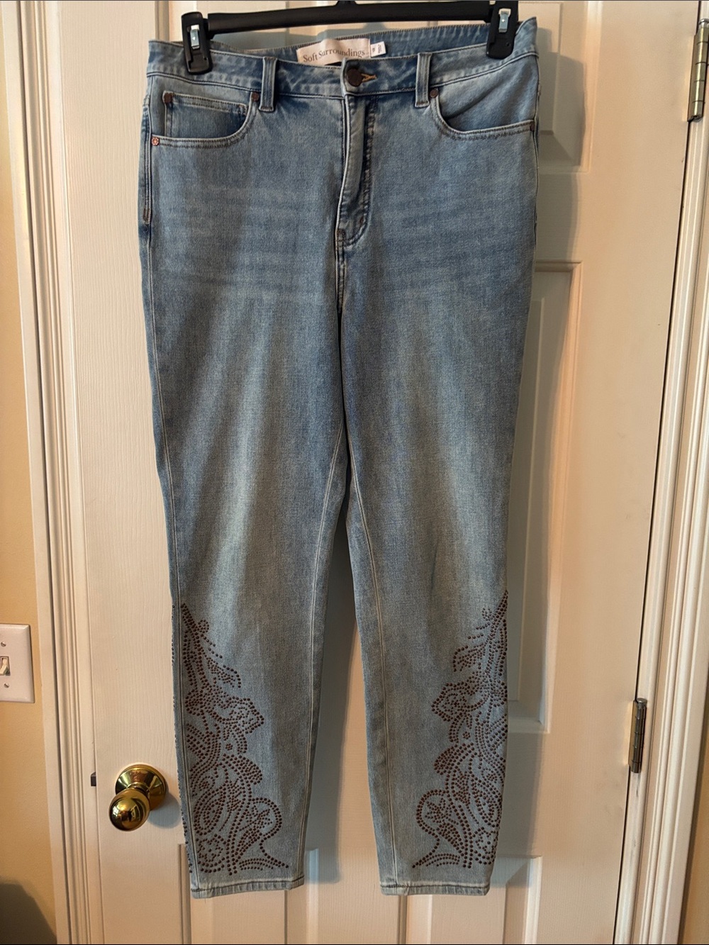 Soft Surroundings Light Blue Ankle Jeans with Brown Embellished legs